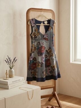 Maeve Anthropologie Boho Floral Cutout Back Fit & Flare Mini Dress Women's S